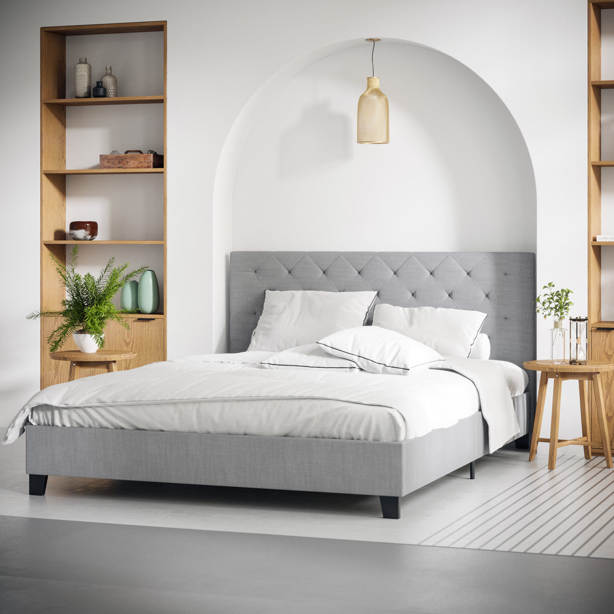 Ash Grey Fabric Diamond Bed Frame in King Queen & Double Size Buy Bed Frames 1371808