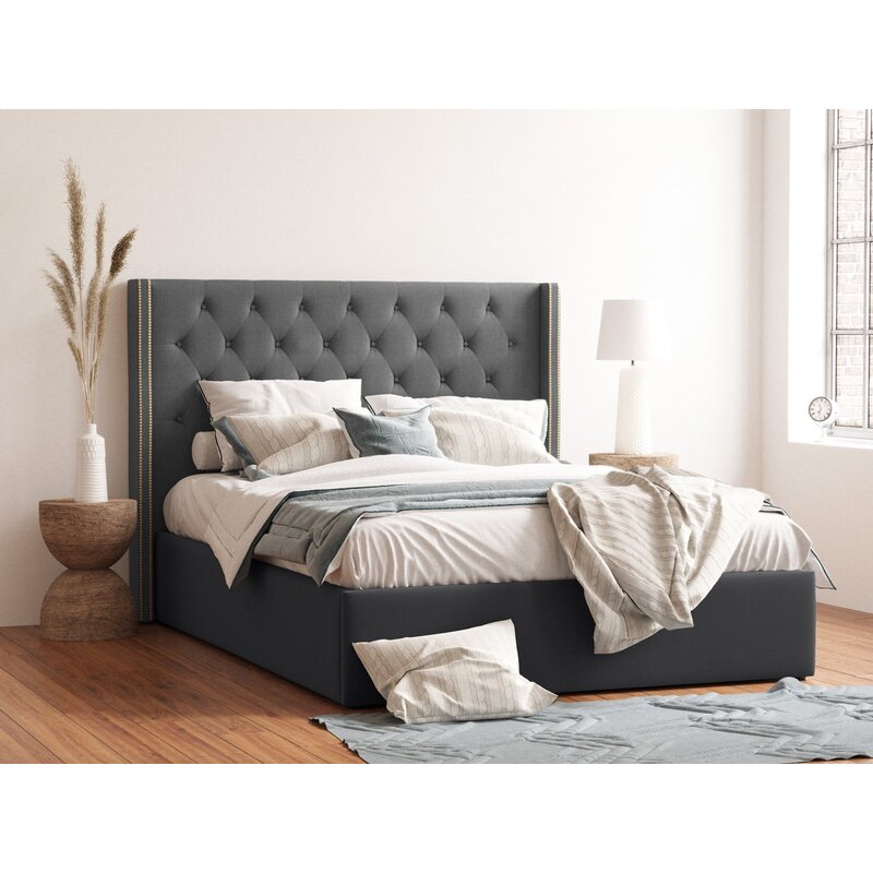 Giselle Gas Lift Storage Wing Bed Frame with Studs in King, Queen