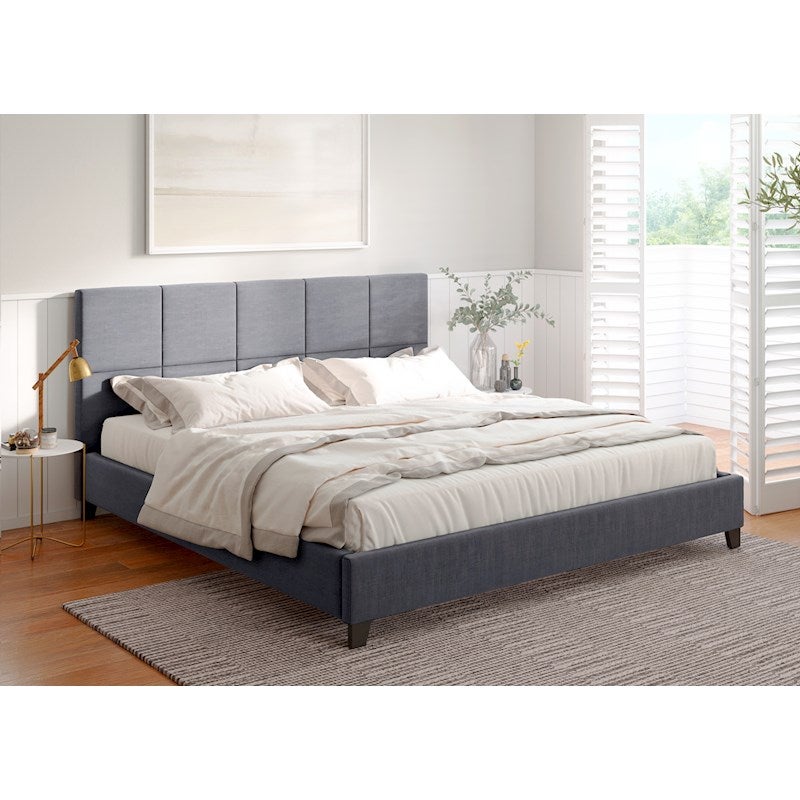 Queen Upholstered Fabric Bed Frame in Grey | Buy Queen Bed Frame - 766309