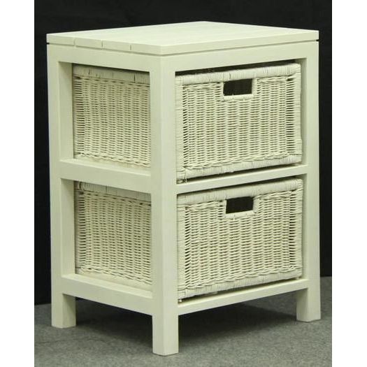 Lamp Side Table W 2 Rattan Wicker Drawers In White Buy Side