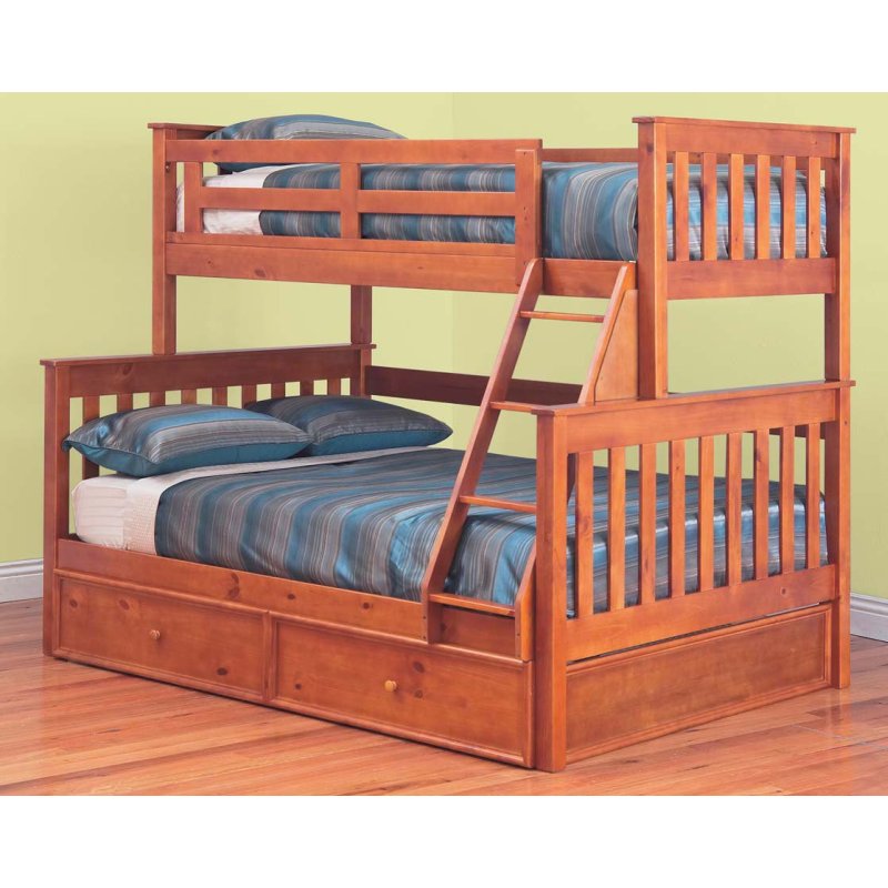 Awesome Trio Bunk Bed With Trundle In Teak Colour