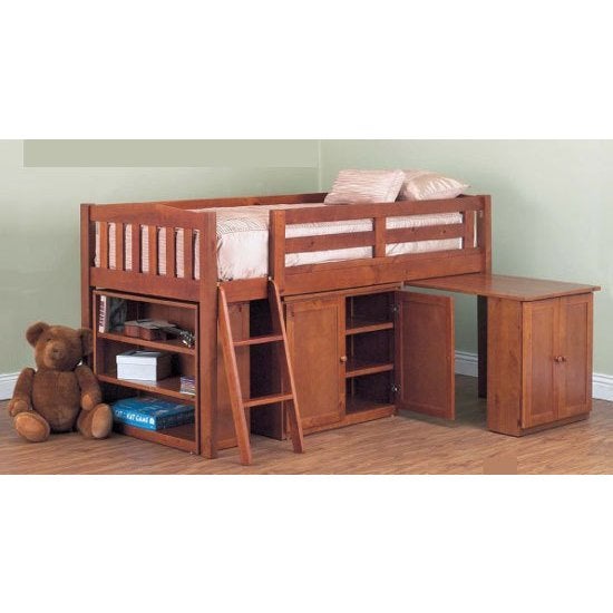 Kids Single Loft Bed With Desk And Storage In Teak Buy Loft Beds