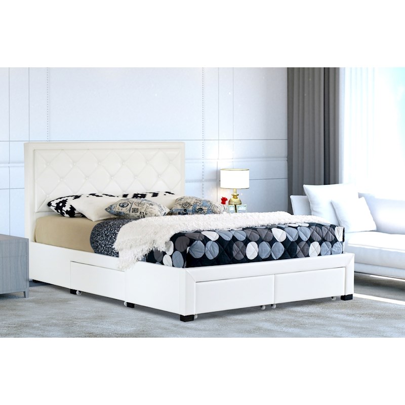 Maltravers Queen Drawer Storage Pu Leather Bed Frame White