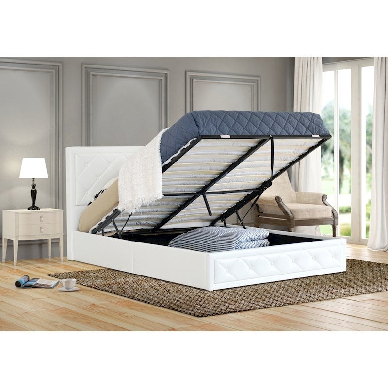 Maltravers Queen Gas Lift Storage PU Leather Bed Frame White Buy