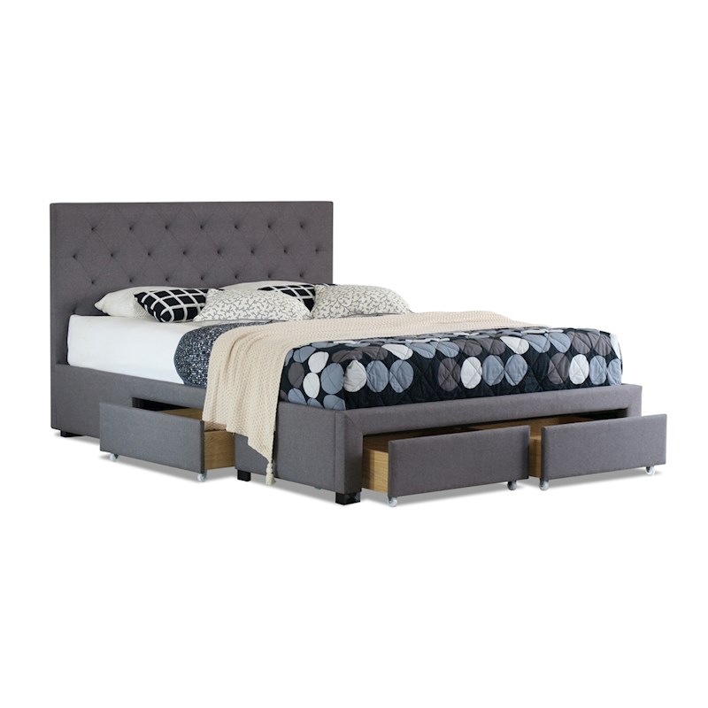Windsor Queen Drawer Storage Fabric Bed Frame Grey Buy Queen Bed