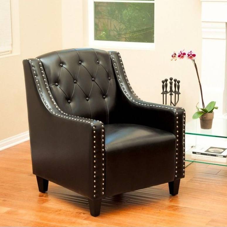Vintage Bonded Leather Armchair & Ottoman in Black | Buy ...