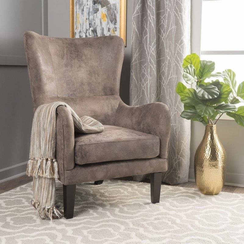 Salerno High Back Fabric Armchair In Grey Brown