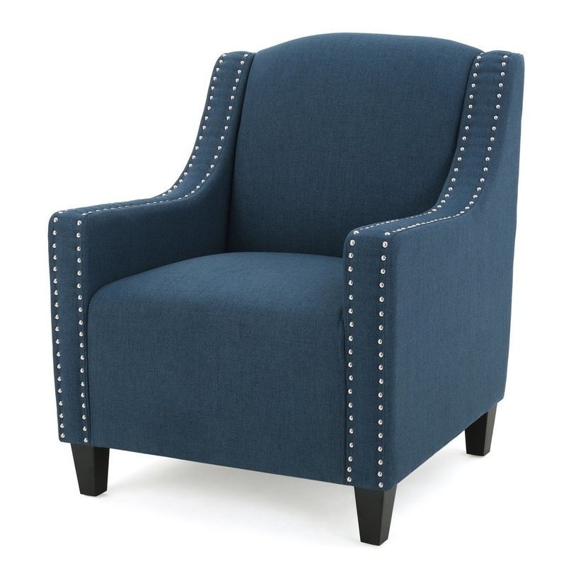 Camden Linen Fabric Studded Armchair in Dark Blue Buy Armchairs
