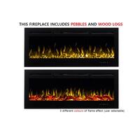 Provence 1500W 50" Recessed / Wall Mounted Electric Fireplace - Woodlogs & Pebbles