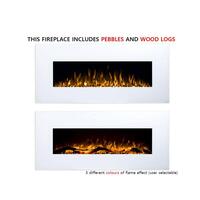 2-in-1 Wilton 1500W 50 inch White Wall Mounted Electric Fireplace - Woodlogs & Pebbles
