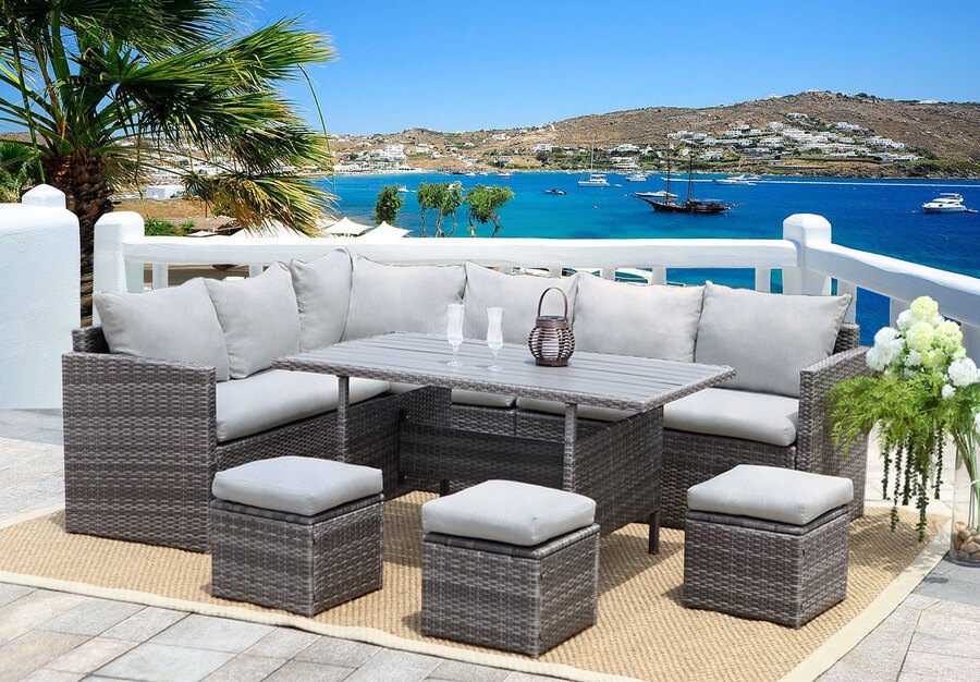 Buy Bondi 2in1 Mix Grey Wicker Outdoor Sofa Lounge Dining Set Light