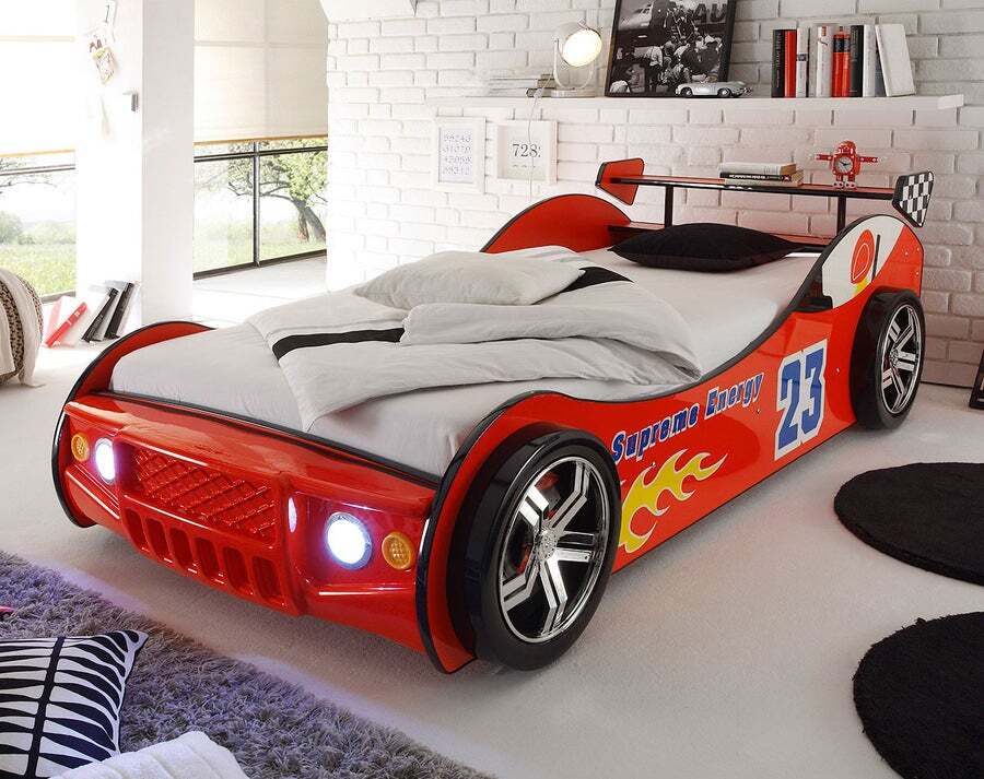 Kids Gtr Racing Car Bed With Head Lights 3d Wheels Red Buy