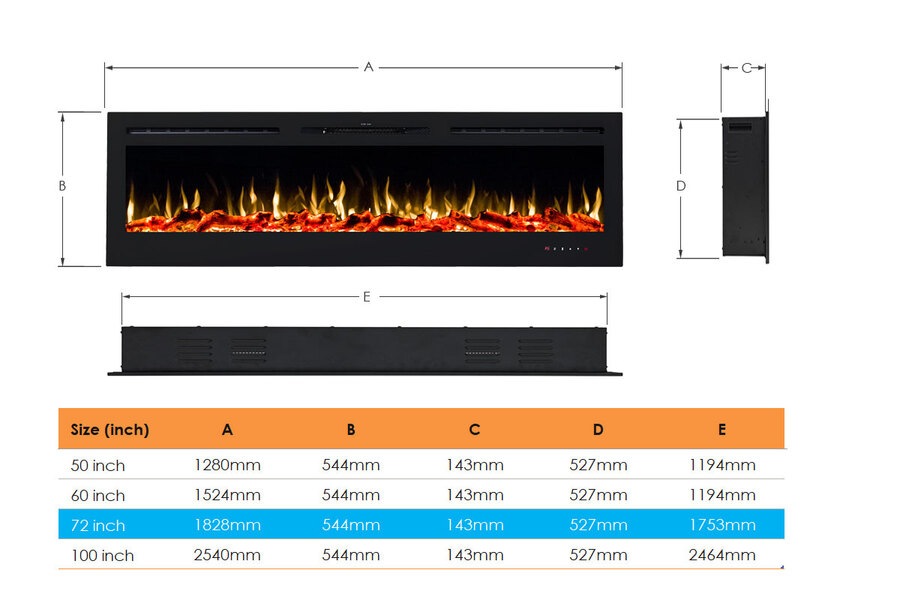 Provence 1500w 72 Inch Recessed Wall Mounted Electric Fireplace Provence 1500w 72 Inch Recessed Wall