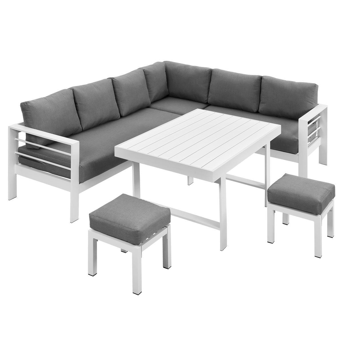 Paris 2-In-1 White Aluminium L-Shaped Sofa Lounge Dining Set - Grey