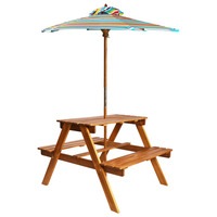 vidaXL Solid Acacia Wood Kids Picnic Table with Parasol 79cm Child Bench Chair