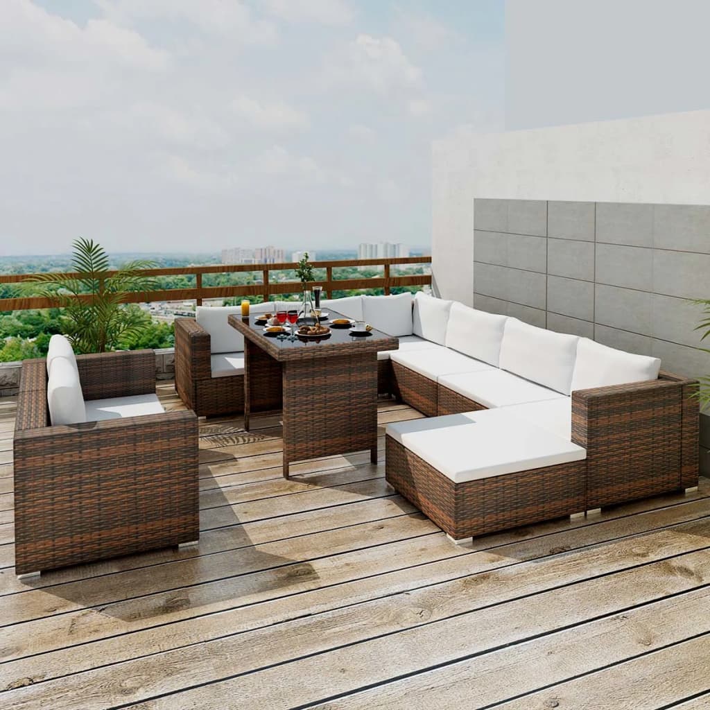 vidaXL Outdoor Dining Lounge Set 28 Piece Wicker Rattan Brown Sofa