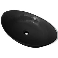 vidaXL Ceramic Basin Oval Black with Overflow 59x38.5cm Bathroom Fixture Sink