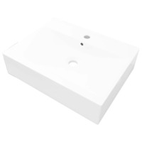 vidaXL Ceramic Basin Rectangular White with Faucet Hole 60x46cm Bathroom Sink