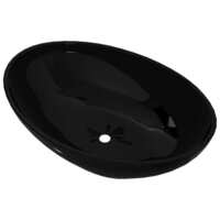 vidaXL Luxury Ceramic Basin Oval-shaped Sink Black 40x33cm Bathroom Sink