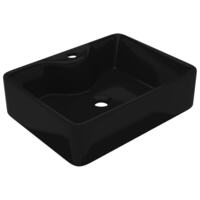 vidaXL Ceramic Bathroom Sink with Faucet Hole Black Square Counter Top Basin