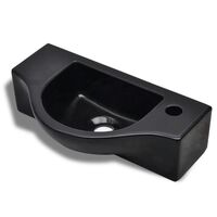 vidaXL Ceramic Bathroom Sink with Faucet Hole Black Wall Hung Fixture Basin