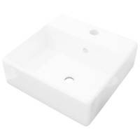 vidaXL Ceramic Basin Square with Overflow and Faucet Hole Home Bathroom Sink