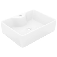 vidaXL Ceramic Bathroom Sink with Faucet Hole White Square Counter Top Basin