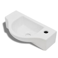 vidaXL Ceramic Bathroom Sink Basin with Faucet Hole White Wash Bowl Wall Hung