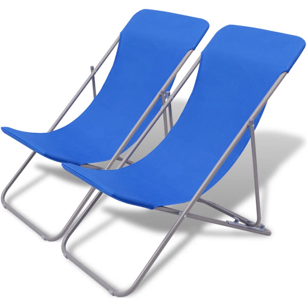 2 pcs Beach Chair Steel Outdoor Folding Deck Seat Recliner Campsite