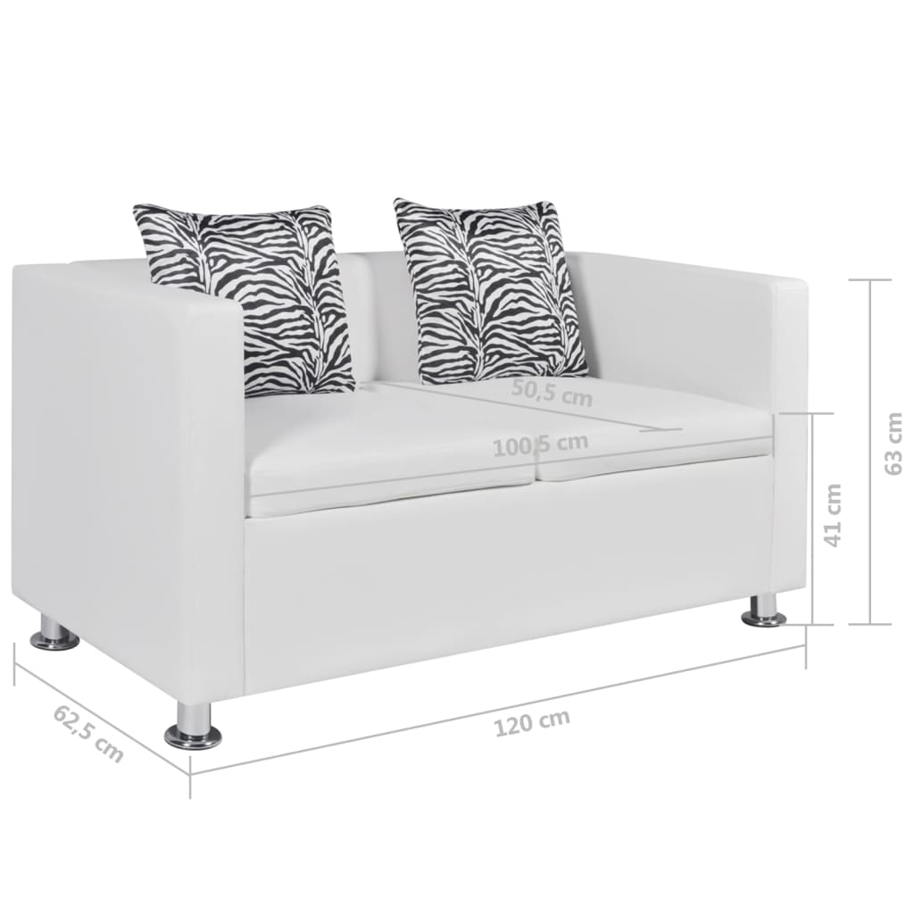 White Leather Sofa Bed 2 Seater Lounge Suite Couch Chaise Armrest