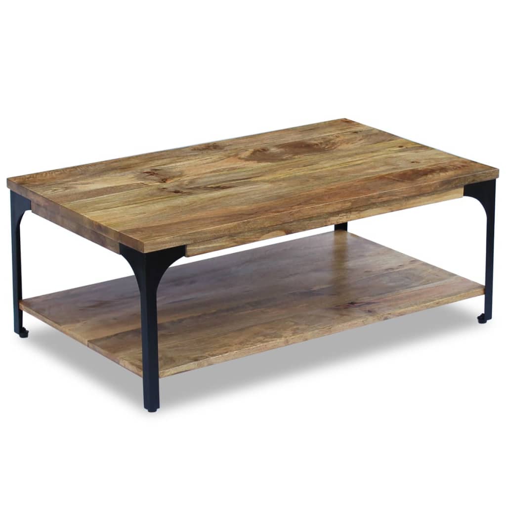 Vidaxl Mango Wood Side Coffee Table Shelf Steel Frame Living Room Industrial