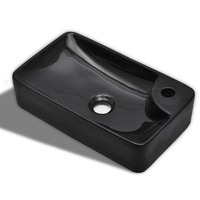 vidaXL Ceramic Bathroom Sink with Faucet Hole Black Counter Top Fixture Basin