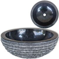 vidaXL Basin Marble 40cm Black Bathroom Natural Stone Sink Wash Bowl Furniture