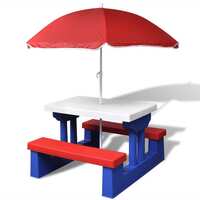 vidaXL Kids Picnic Table with Umbrella Parasol Outdoor Garden Furniture Set