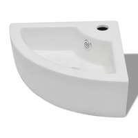 vidaXL Ceramic Sink with Faucet & Overflow Hole White Bathroom Corner Basin