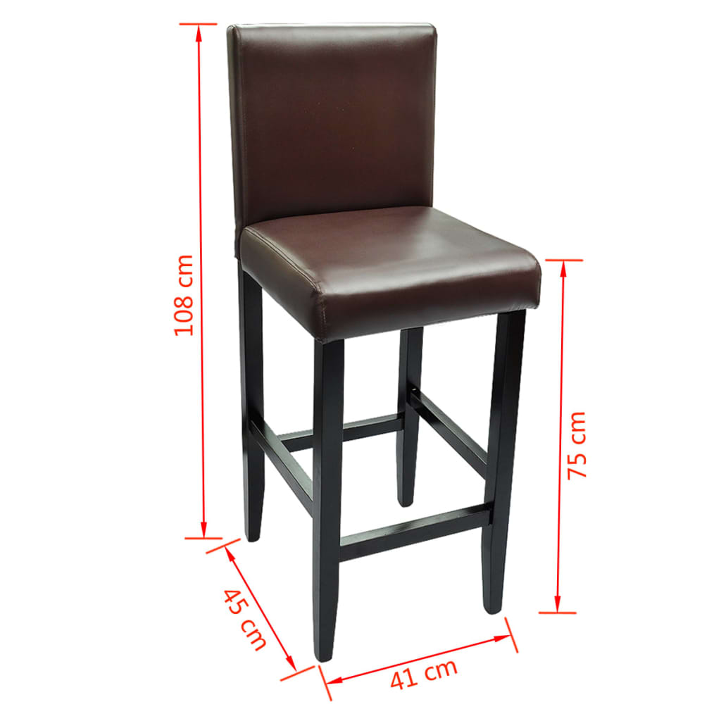 vidaXL 2x Leather Bar Stool Kitchen Dining Chair Timber Brown Back Foot Rest | Buy Sets of 2 Bar ...