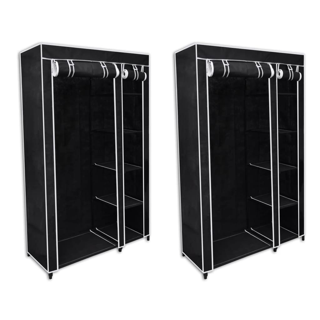 Vidaxl 2x Wardrobes Black Fabric Clothes Rack Store Hanger Cabinet