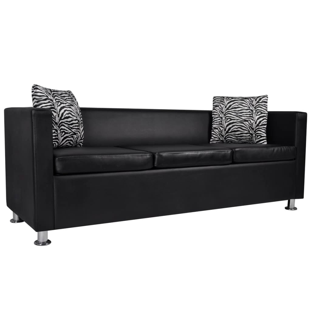 Black Leather Sofa Bed 3 Seater Lounge Suite Couch Chaise ...