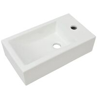 vidaXL Basin with Faucet Hole Rectangular Ceramic White 46x25.5x12cm Sink Bowl