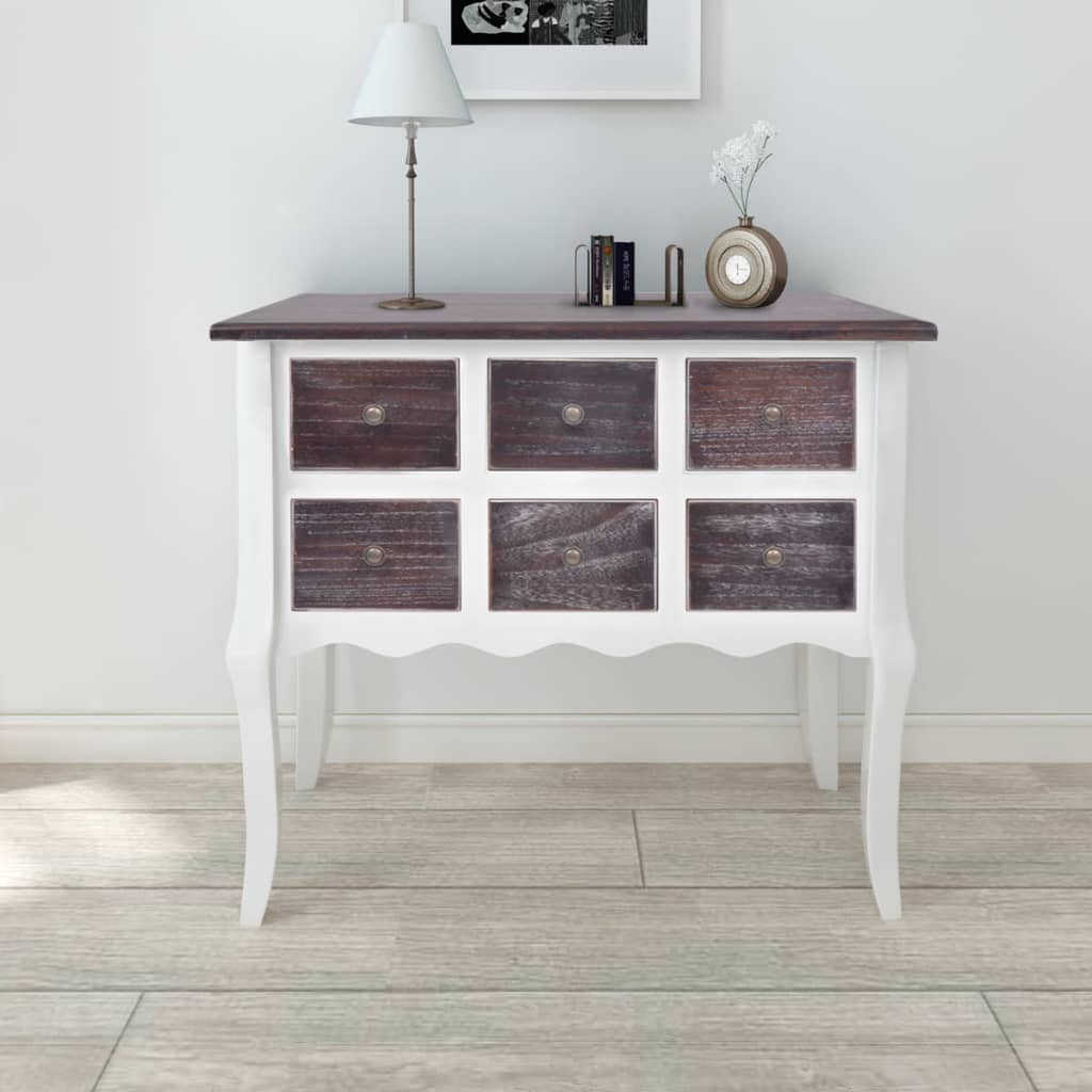 Vidaxl Console Cabinet 6 Drawers Brown And White Wood Sideboard