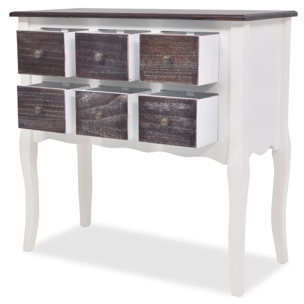 Vidaxl Console Cabinet 6 Drawers Brown And White Wood Sideboard
