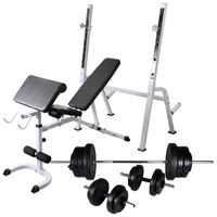 vidaXL Workout Bench with Weight Rack Barbell and Dumbbell Set 60.5kg Home Gym