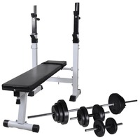 vidaXL Workout Bench with Weight Rack Barbell and Dumbbell Set 30.5kg Home Gym