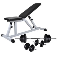 vidaXL Workout Bench with Barbell and Dumbbell Set 60.5kg Strength Training