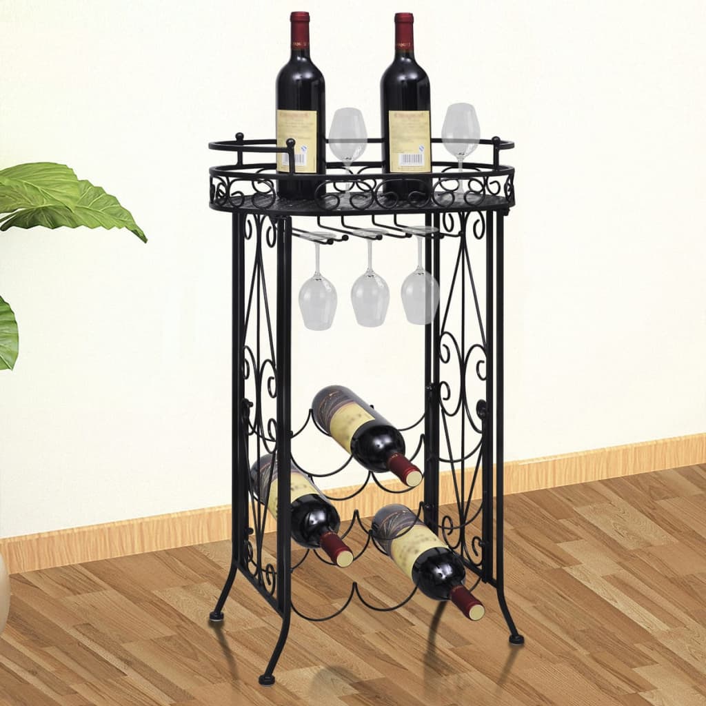 Vidaxl Wine Rack With Glass Holder For 9 Bottles Metal Cup Storage