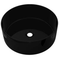 vidaXL Basin Ceramic Round Black Countertop Bathroom Wash Hand Bowl Sink Unit