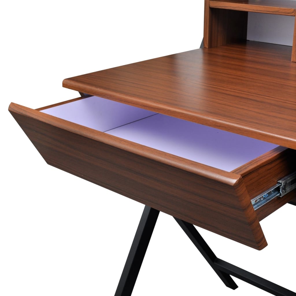 Vidaxl Computer Desk Brown With 2 Drawer Home Office Student Table