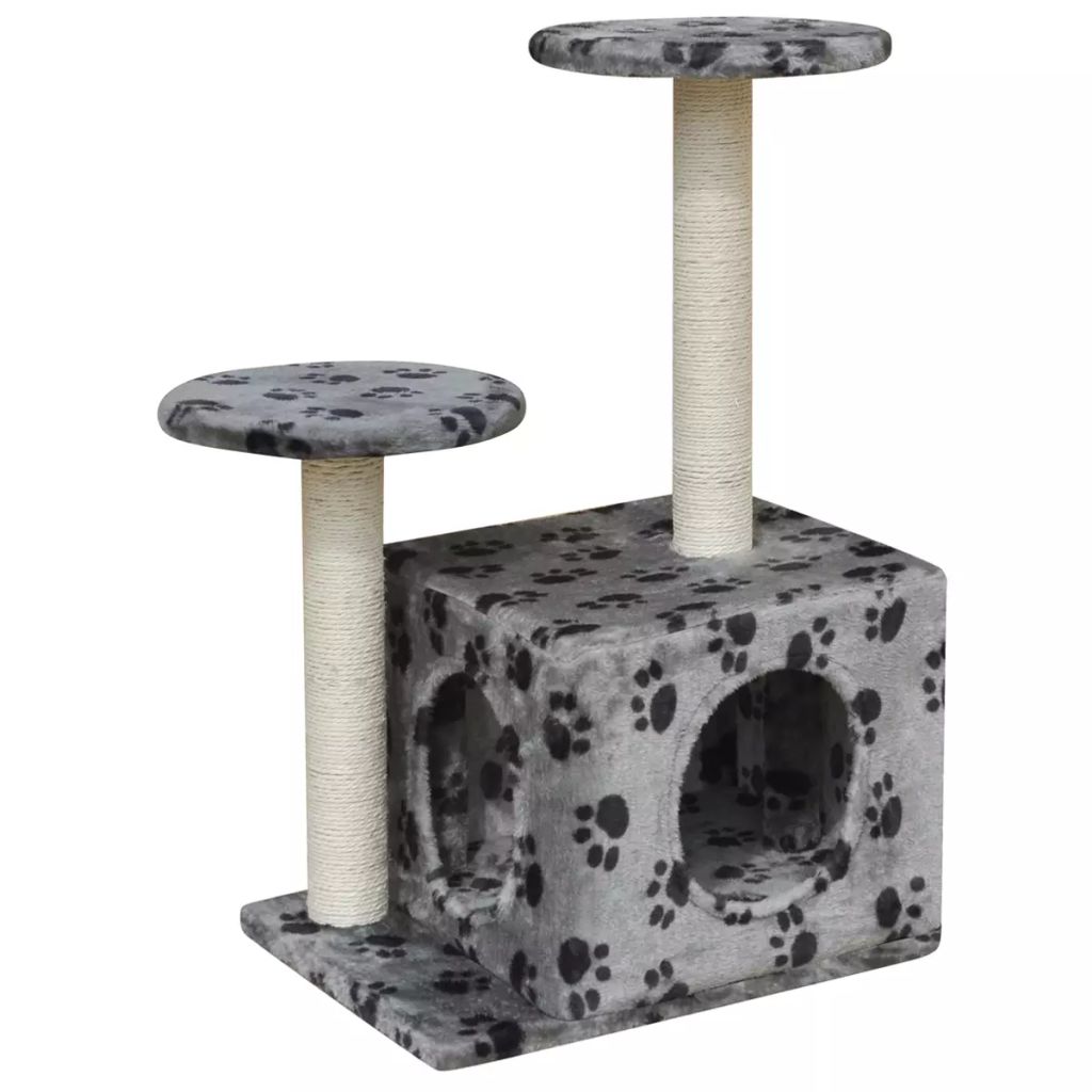Cat Scratching Post Tower 64cm 1 House Scratcher Gym Condo Grey w/ Paw