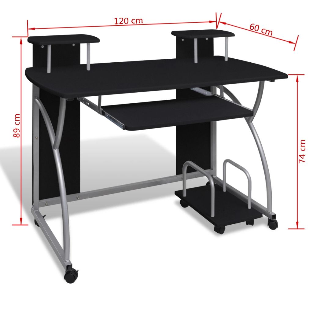 Vidaxl Mobile Computer Desk With Pull Out Tray Black Office Table