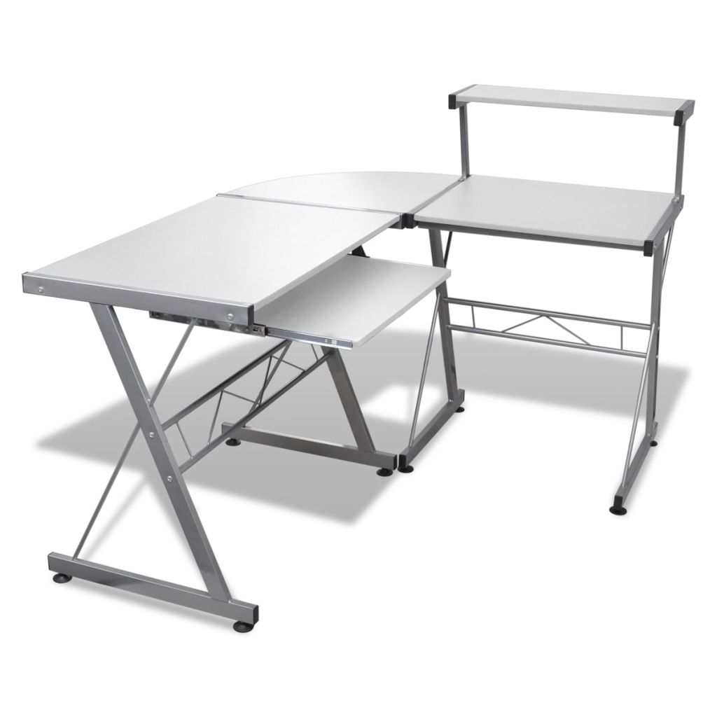 Vidaxl Computer Desk White Corner Table Workstation Keyboard Tray Corner Table Workstation Keyboard Tray